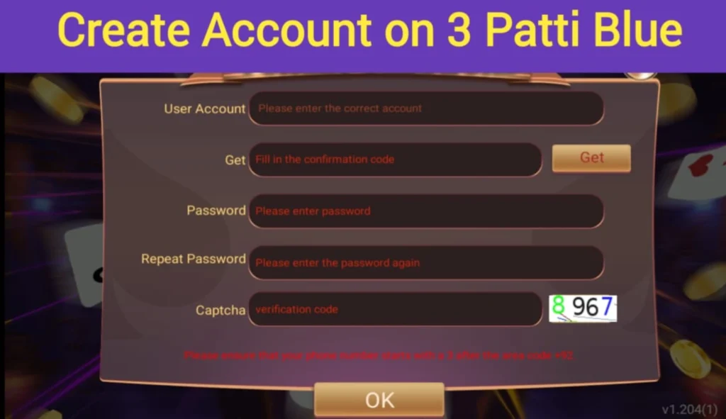 How to Create an Account on 3 Patti Blue App
