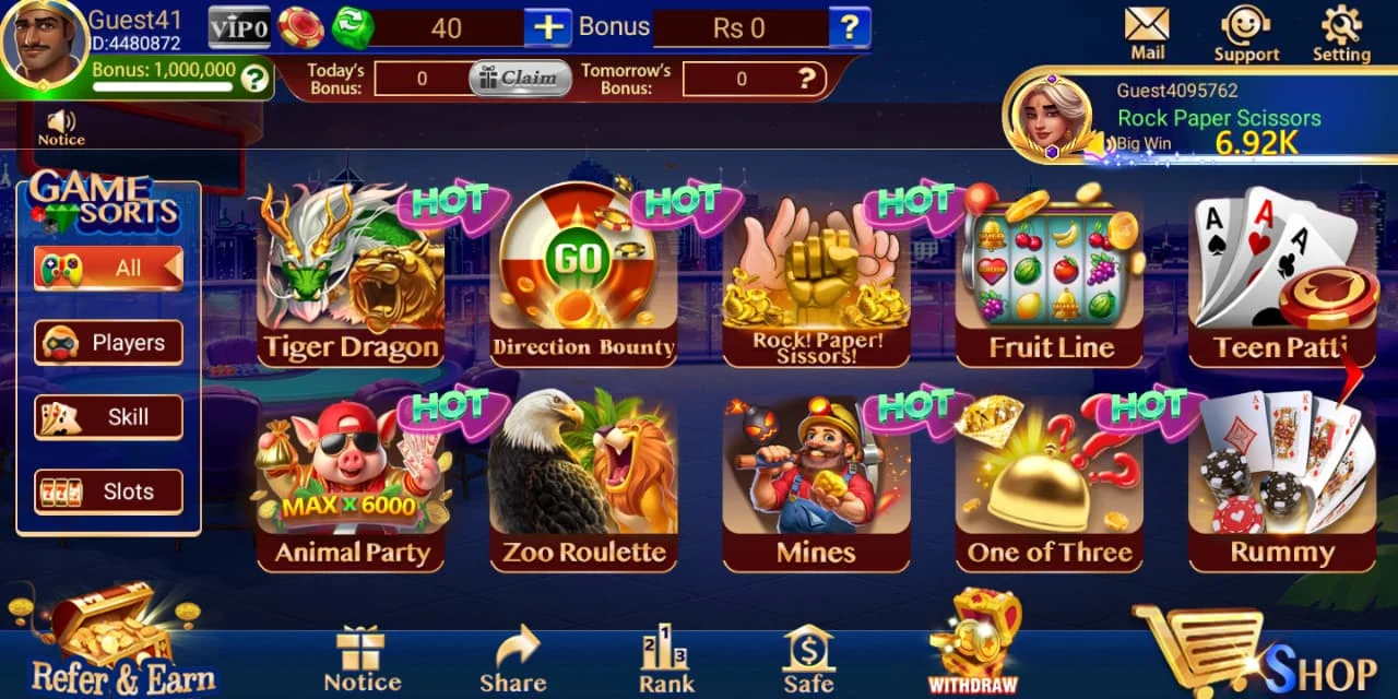 3 Lucky Blue APK games dashboard