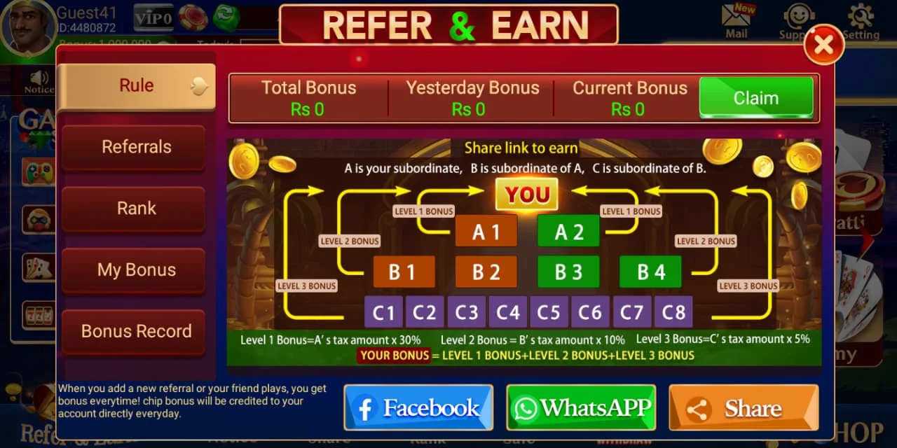 3 Lucky Blue APK refer and earn program
