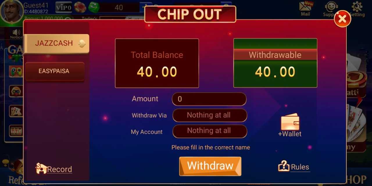 3 Lucky Blue APK withdrawal screen