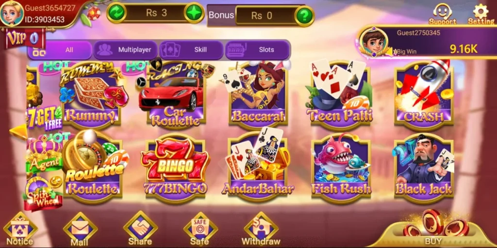 3 Card Game games lobby