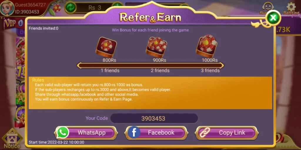 3 Card Game refer and earn