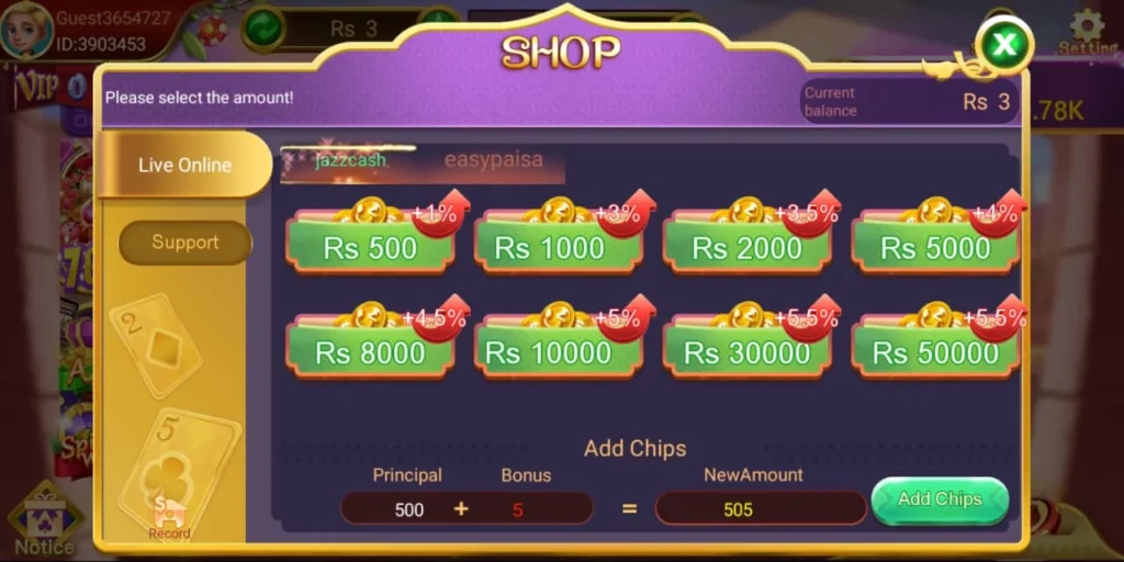 3 Card Game shop chip packages