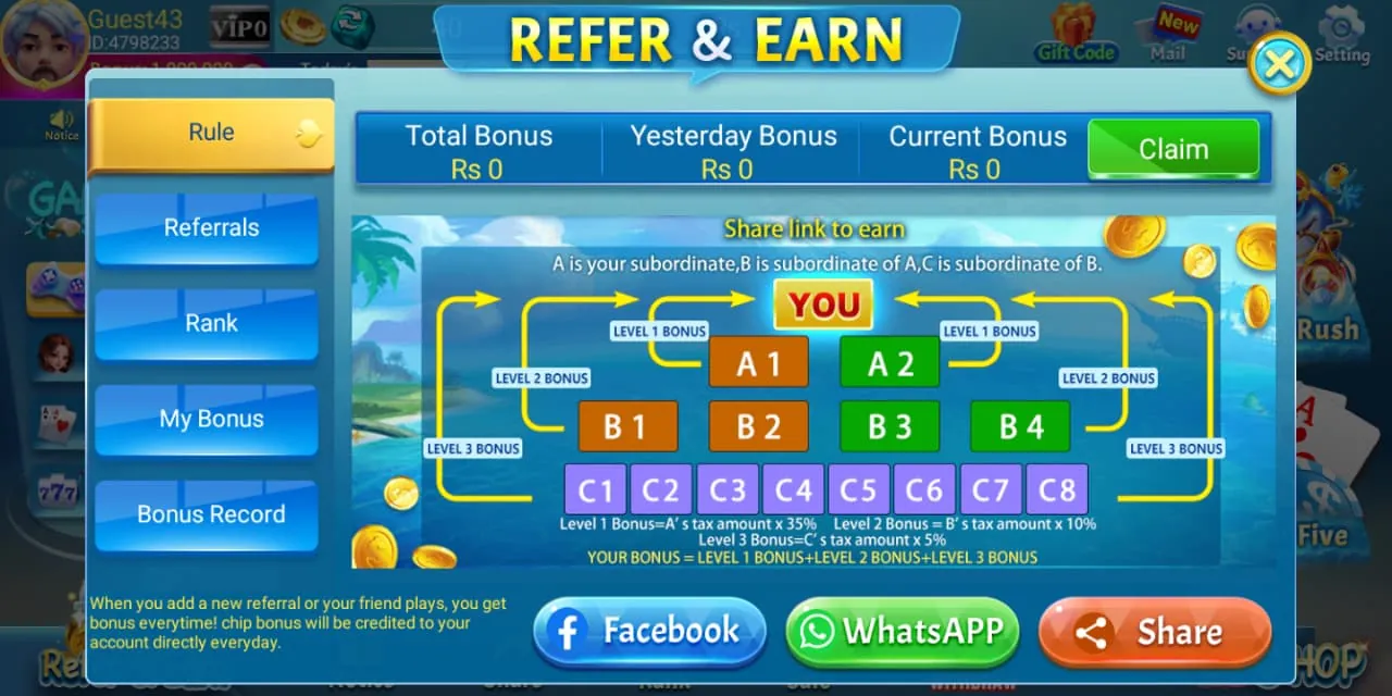 3 Patti Facebook refer and earn