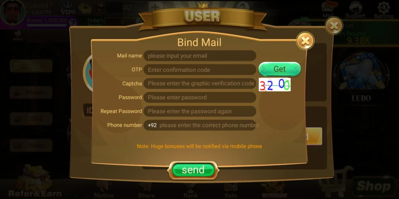 Lucky Jackpot bind mail verification