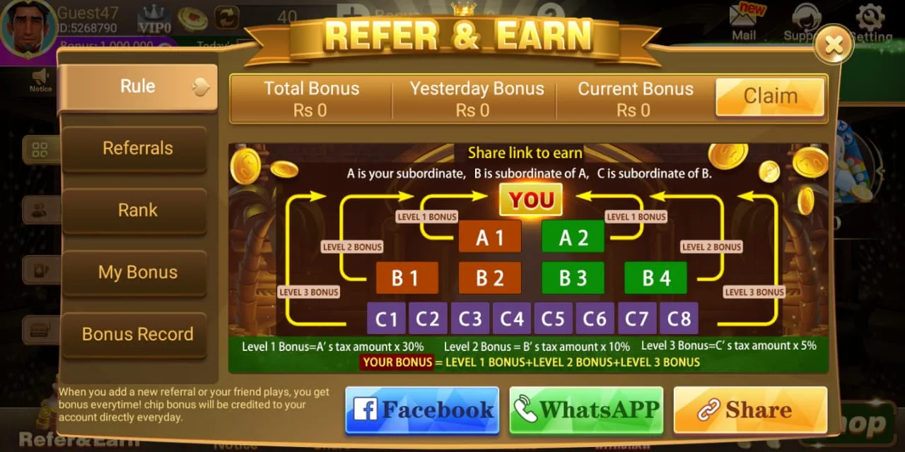 Lucky Jackpot refer and earn screen