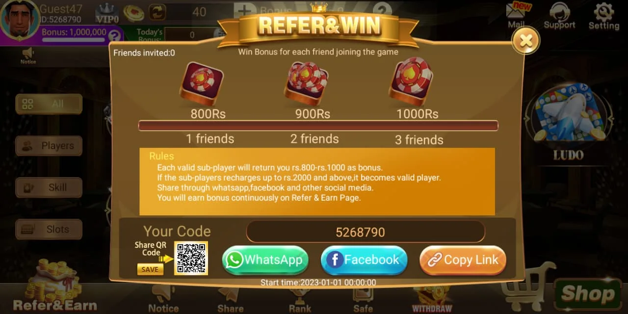 Lucky Jackpot refer and win rewards
