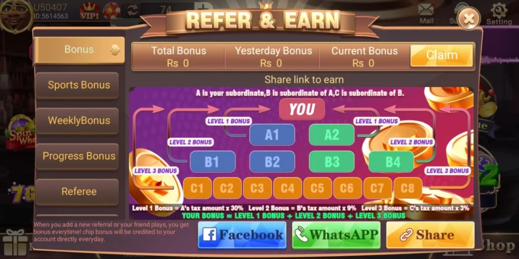 3 Patti Elite refer and earn levels
