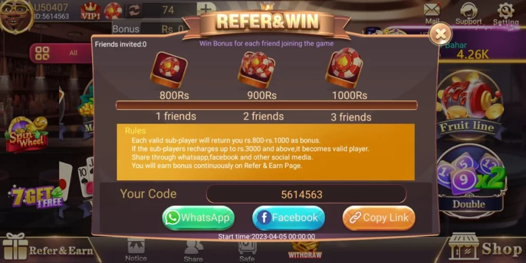 3 Patti Elite refer win bonus rewards