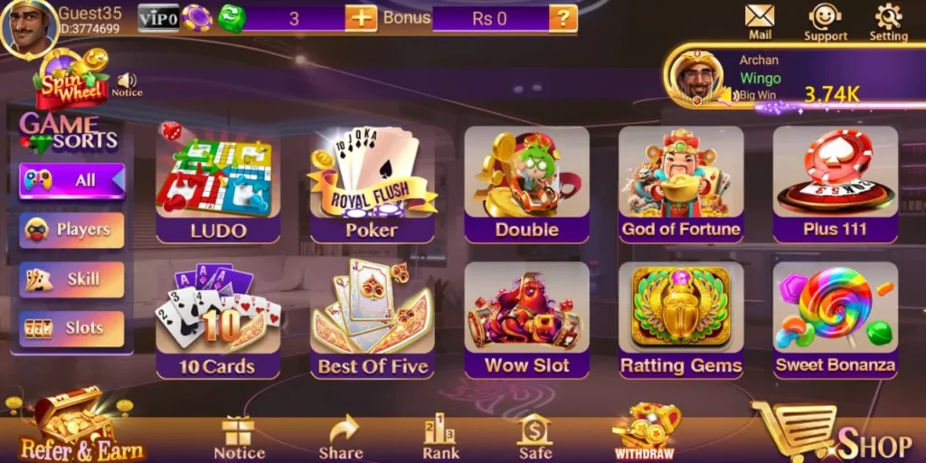 3 Patti Bingo game lobby