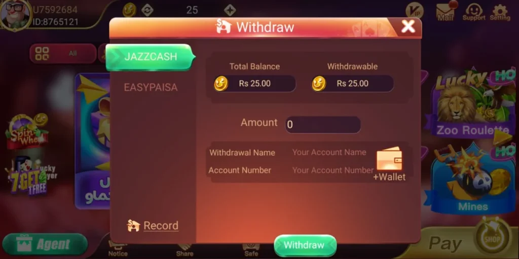 S9 Pro withdrawal JazzCash Easypaisa